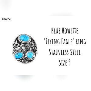 Blue Howlite 'Flying Eagle' ring in stainless steel, Sz.9